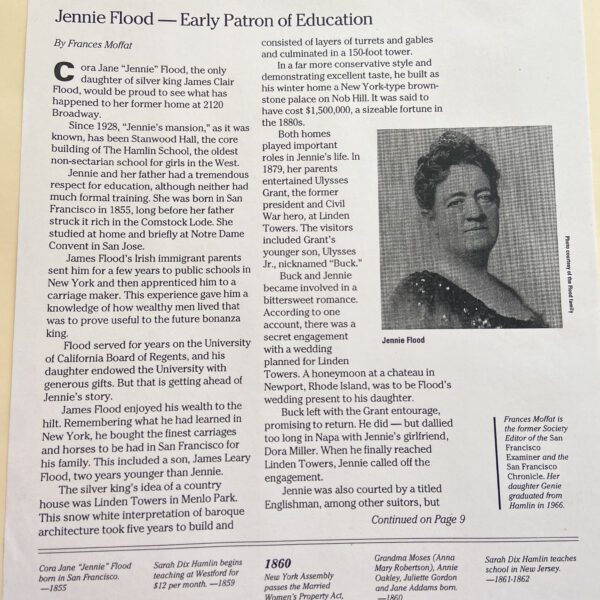 "Jennie Flood—Early Patron of Education," from Keeping Posted magazine, Spring 1994