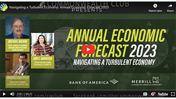 Screenshot of a YouTube video Annual Economics Forecast event title