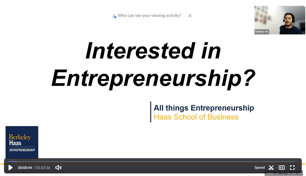 Entrepreneurship session screen grab