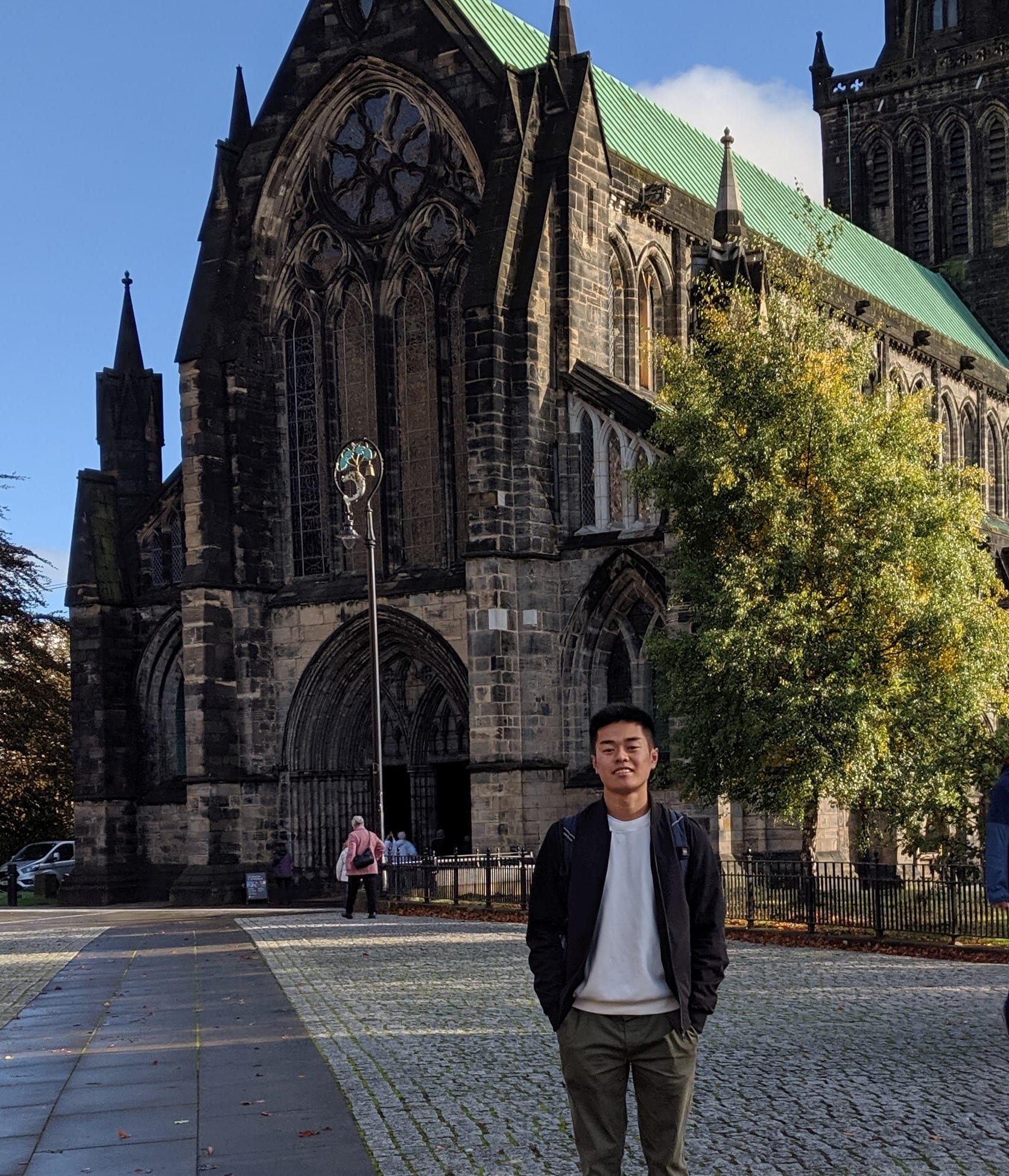 GMP Student in front of a Cathedral in Glasgow Scotland