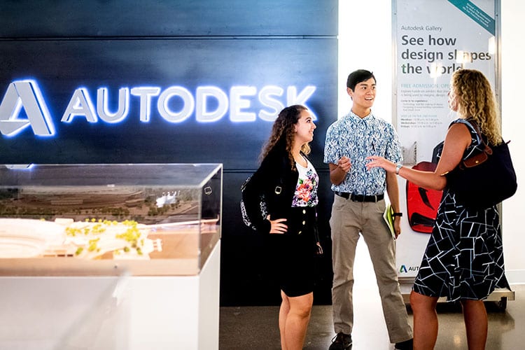 BASE students having a conversation at Autodesk office