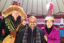 Featured is the Haas Alumni News: Ted Hartnell, MBA 99, Arman Zand, MBA 09, and Ann Hsu, MBA 98, in a Kazakh yurt while visiting uibek Dairy Products in Xinjiang