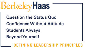 Berkeley Haas Defining Leadership Principles Logo Lockup. Includes Berkeley Haas logo and all four principles for use in email signatures.