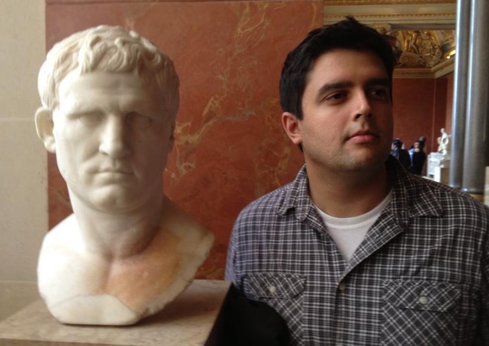 Shaun Hundle and a bust of a statue