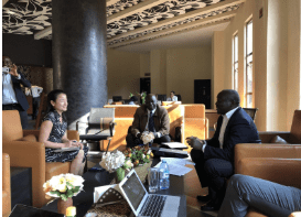 Nina talking to her 2019 IBD client - Makerere University
