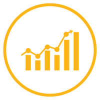 Icon displays a rising graph with four bars and a line with an arrow pointing upwards, indicating growth or progress in research. The background is white.