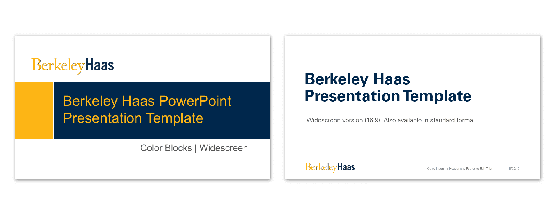screenshots of Berkeley Haas powerpoint templates
