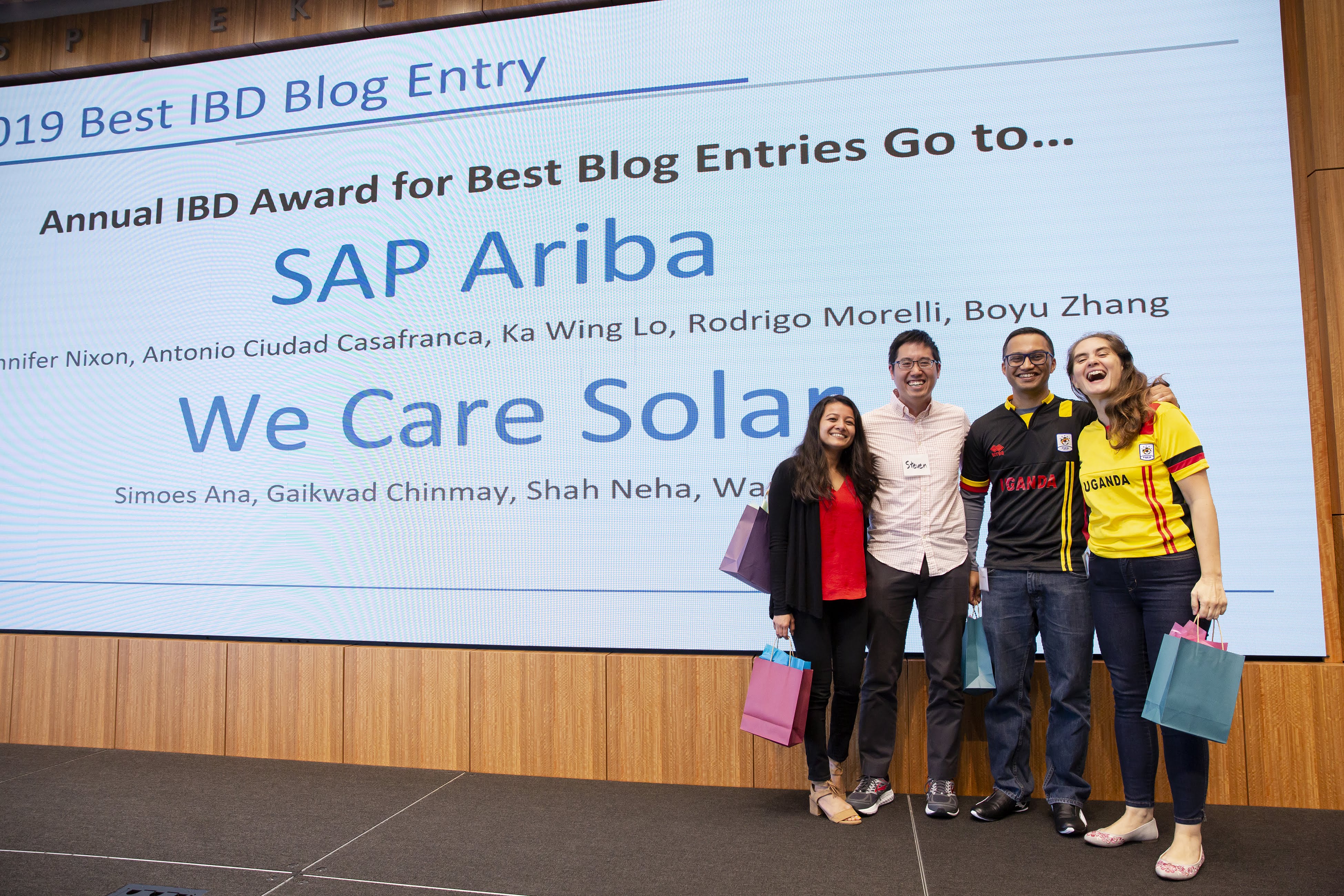 Team We Care Solar receiving their award for winning best blog entry 2019