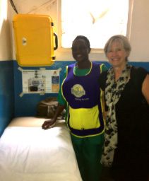 Kristi visiting PHI clinic in Kampala for her own research, she was delighted to find a We Care Solar Solar Suitcases brightening up the delivery room!
